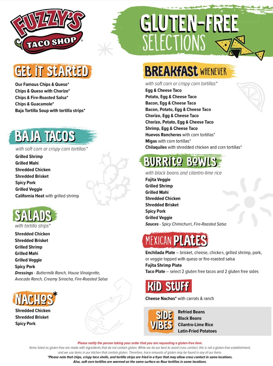 Fuzzy's Taco Shop gluten-free menu