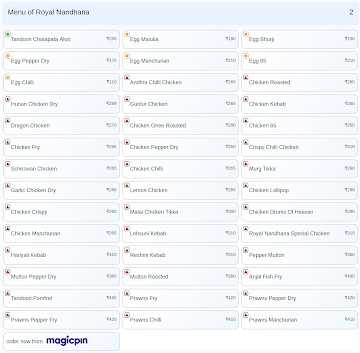 Royal Nandhana menu 