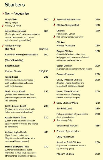 Signature Club Resort menu 