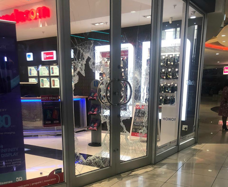 SMASH AND GRAB: Cellucity at Hemingways Mall in East London was among the shops robbed late on Sunday night.