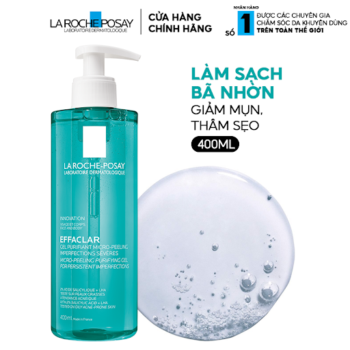 Gel Rửa Mặt & Tắm La Roche-Posay Effaclar Micro-Peeling Gel Cleanser Làm Sạch & Giảm Mụn 400ml