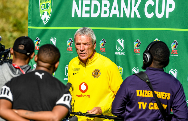 Kaizer Chiefs coach Ernst Middendorp talks to the media during an open day at their training venue on Wednesday