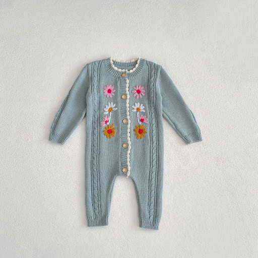 Title 7, Baby Girls Handmade Embroidery Knitted Jumpsui...