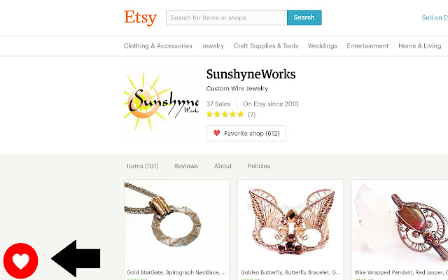 Etsy Quick Hearts chrome extension