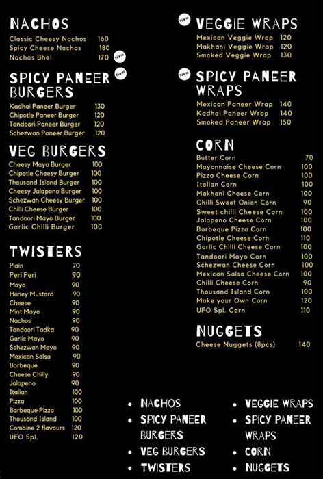 UFO Burger Kitchen menu 