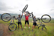 The three musketeers of the #sheuntamed Cape Epic are   Phathokuhle Zondi, left,  Nicole Capper, centre and Letshego Zulu. They are raring to get going.  