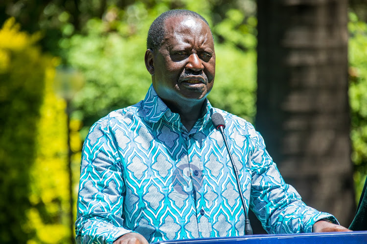 Azimio party leader Raila Odinga speaks during a press conference at his home in Karen, Nairobi, on February 15, 2024.