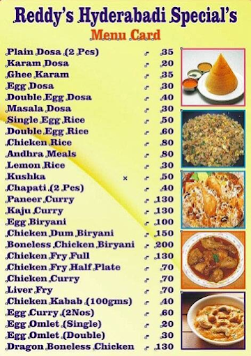 Reddy's Hyderabadi Species menu 