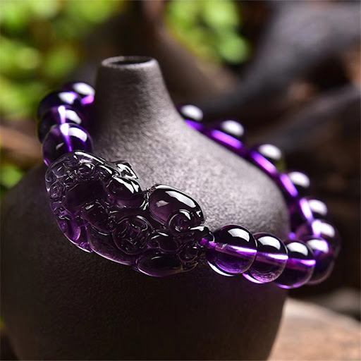 Title 2, Amethist Money Pixiu Round Bead Bracelet