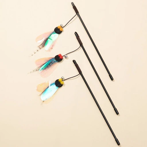 Cat Toys Feather Toy for Cats Teaser Stick Bite Resistant Butterfly Cat Toys Interactive Durable Cats Toy with Bell Pet 