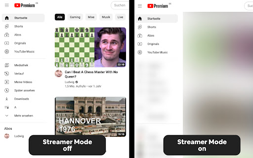 Streamer mode for YouTube