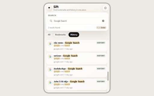 Sift - Find bookmarks and history in one place screenshot 1
