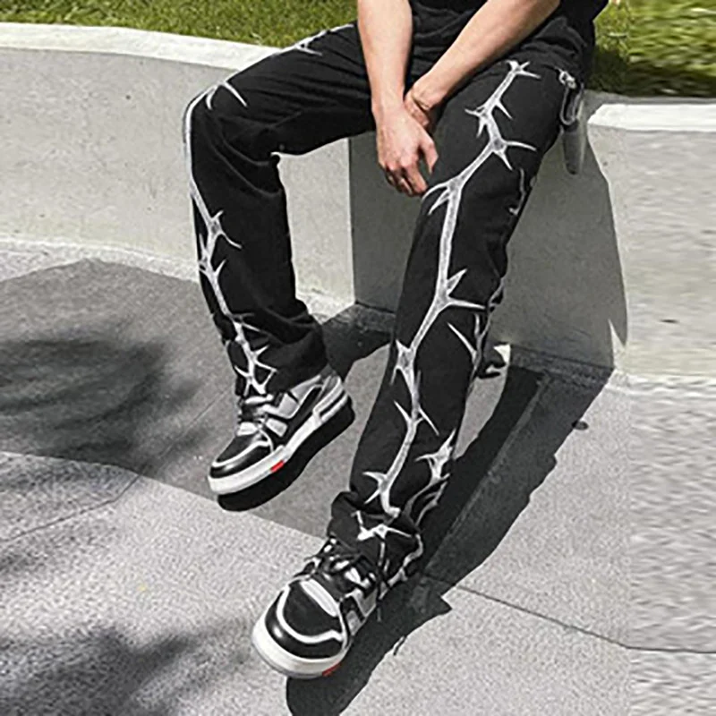 Pantalon d'été homme imprimé éclair, pantalon décontracté ample, léger et respirant, idéal pour un look casual et confortable
