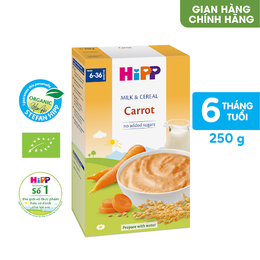 Bột ăn dặm dinh dưỡng Sữa, Ngũ cốc & rau củ - Cà rốt HiPP Organic (250 g)