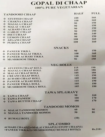 Gopal Di Chaap menu 