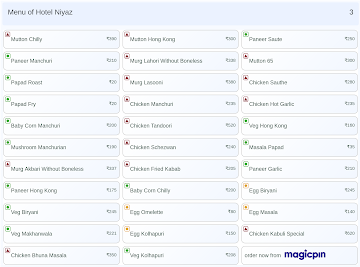 Hotel Niyaz menu 