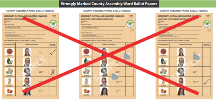 Samples of wrongly marked ballot papers.