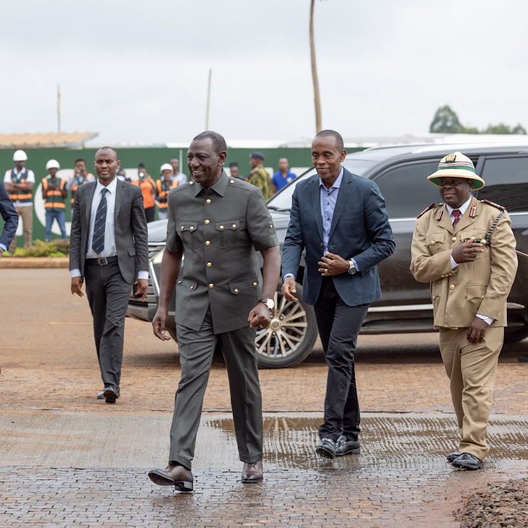 President William Ruto arrives at the Call Centre International(CCI) Global Contact Centre, Tatu City, Kiambu County on May 10, 2024.