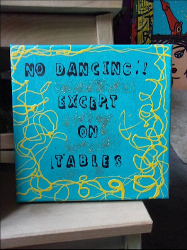 No dancing on tables bleu mini tableau acrylique artiste peintre virginie barre pop art naif vivifiant et contemporain decoration murale enfants ado ludique