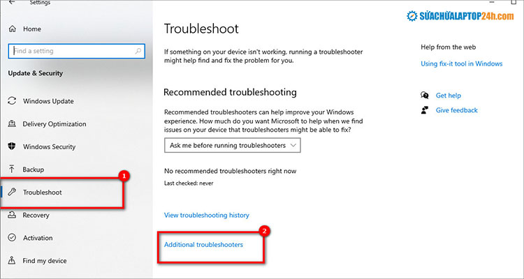 Chọn Additional troubleshooters