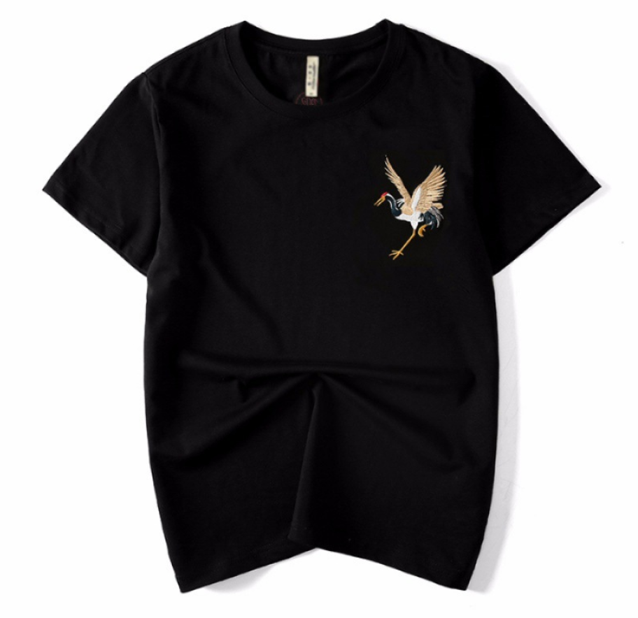 Flying crane embroidery t-shirt