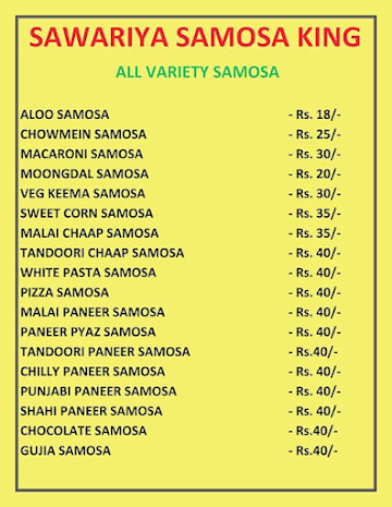 Sawariya Samosa King menu 