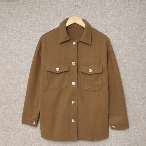 Title 2, Womens Solid Color Pocket-breasted Lapel Woole...