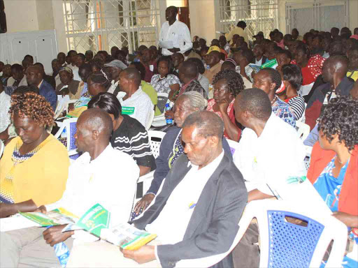 Members of Boresha Savings and Credit Cooperative Society during an educational meeting in Marigat town, Baringo South Sub-county, February 24, 2018. /JOSEPH KANGOGO