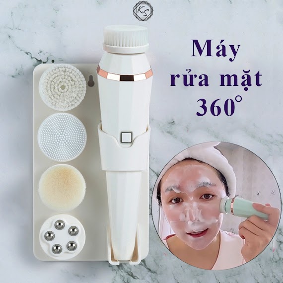 Máy Rửa Mặt Cầm Tay Mini Đa Năng Máy Chăm Sóc Da Mặt Massage Mặt Tẩy Trang 4 Đầu Cọ