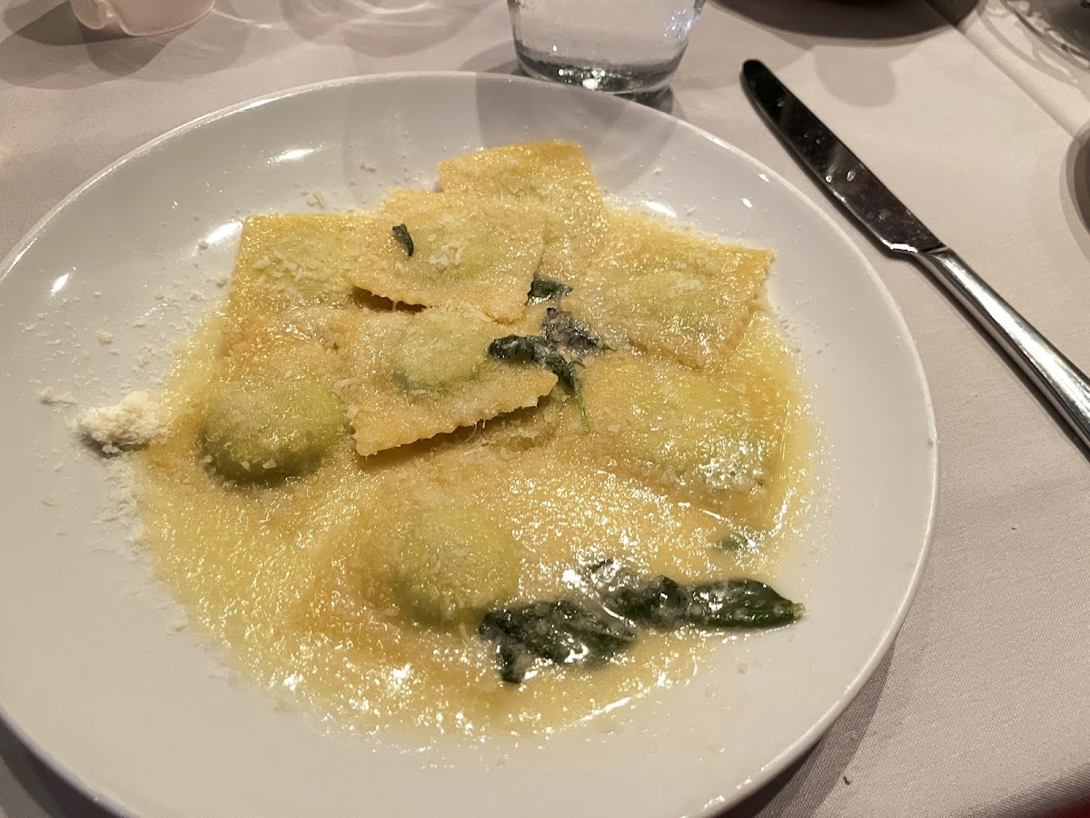 Home made gluten free ravioli with sage and butter