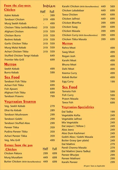 Moti Mahal Delux menu 