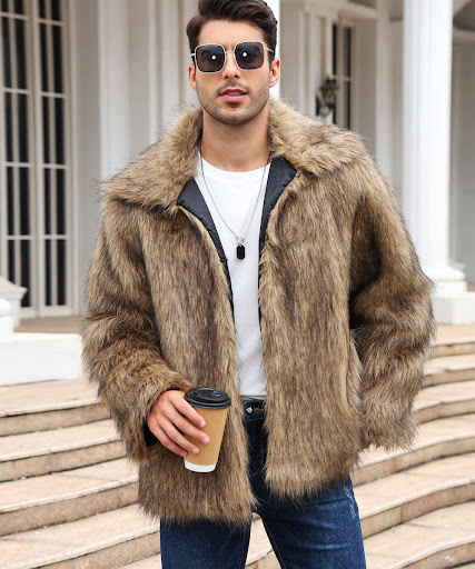 Title 2, European and American Mens Lapel Short Faux Fur...