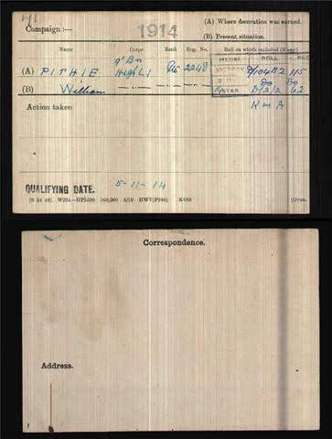 William Allan Pithie Medal Index Card