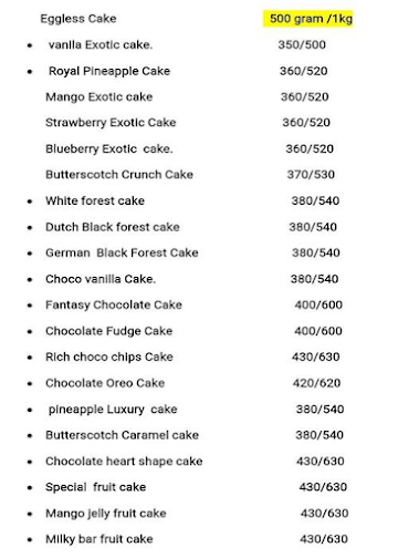 Cake Delights menu 