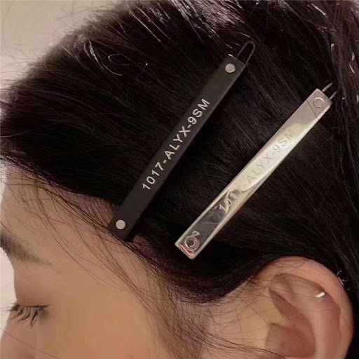 Title 5, Simple Matte Black Silver Letter Hairpin. A sty...