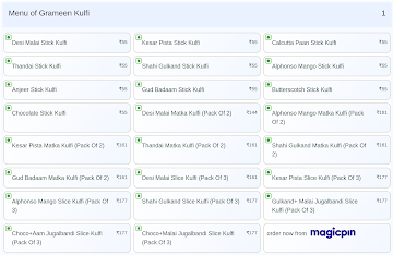 Grameen Kulfi menu 