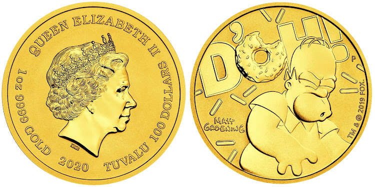 Homer Simpson gold coin (front and back).