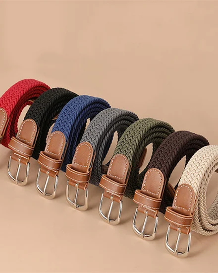 120-130cm Casual Knitted Pin Buckle Men Belt Woven Canvas... - 2