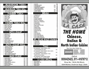 La Casa The Home menu 