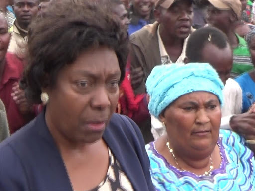 Former Cabinet Secretary Charity Ngilu with the late Kitui Mayor Martha Mwangangi moments before the latter met her death when she was crushed by a Kitui Government fire engine on Friday. Photo/File