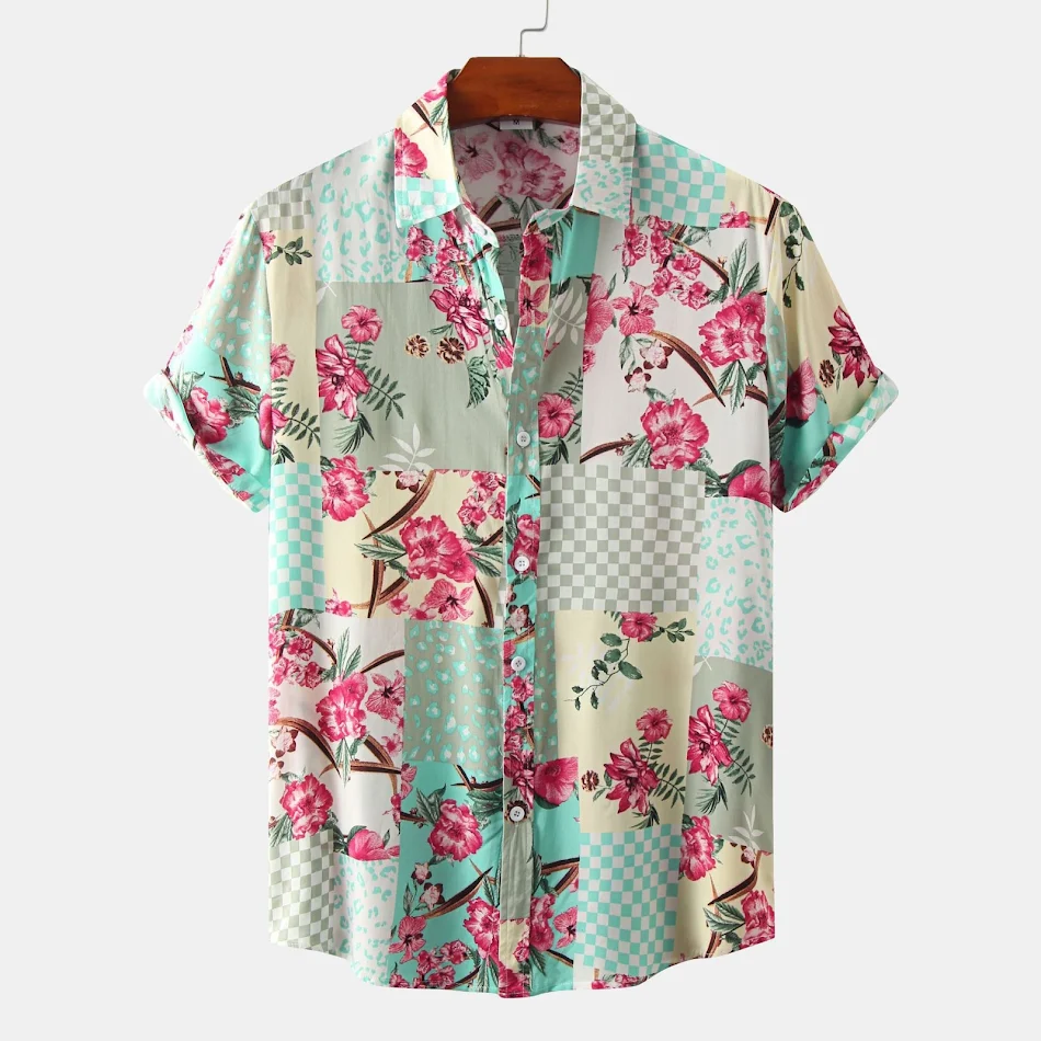 Camisa floral europeia e americana masculina manga curta Conforto e estilo para o verão Design moderno Ideal para praia e ocasiões casuais Frescor garantido