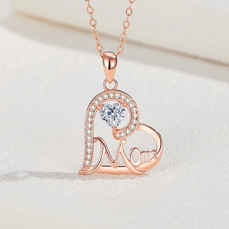 Hartvormige MOM Ketting Dames Sterling Zilver Diamant Prachtig cadeau voor Moeder Sieraden vol liefde