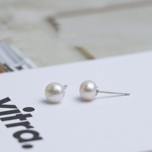 Title 3, Natural Freshwater Pearl Ear Studs, White, Copp...