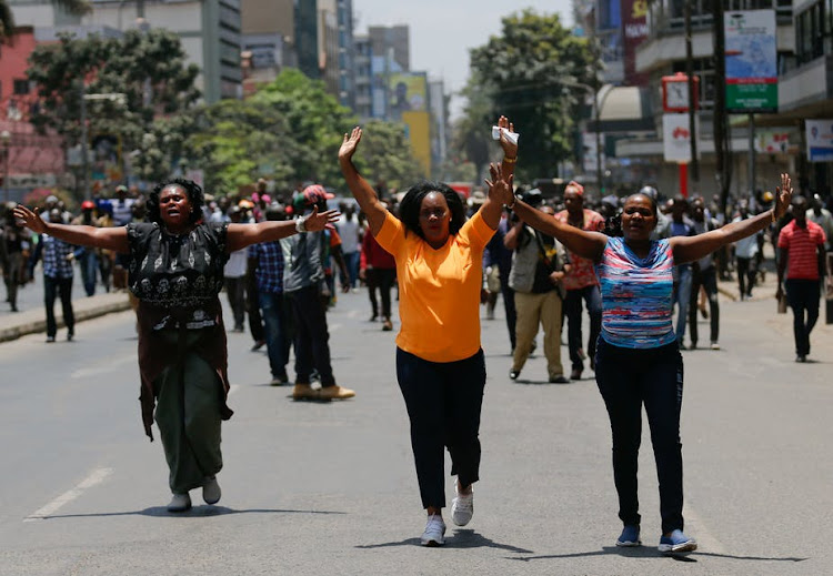 National Super Alliance supporters demonstrating for the sacking of election officials involved in August’s cancelled presidential vote.