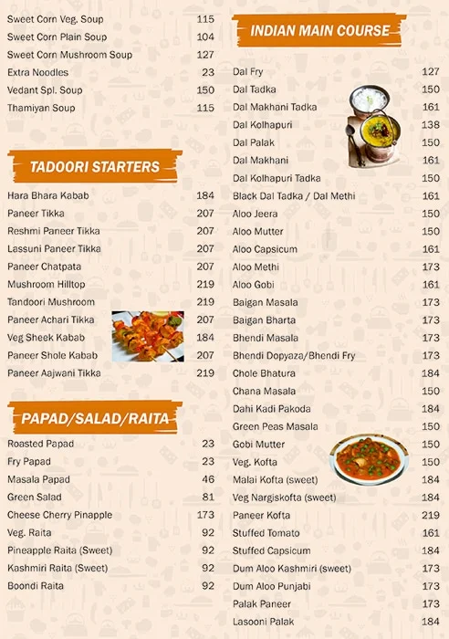 Vedant Pure Veg menu 