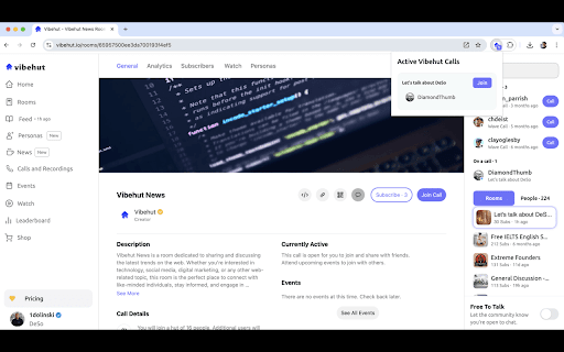 Vibehut · Active Calls Chrome Extension