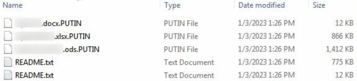 Figure 10. Files encrypted by PUTIN ransomware