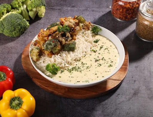 Sauteed Veggie Rice Bowl in Cheese Sauce