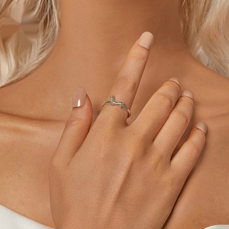 Vrouwen Leuke Teckel Open Ring S925 Sterling Zilver Verstelbare Dierenring Ornament Cadeau Sieraden
