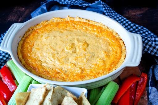 Buffalo Chicken Dip ready to be served.